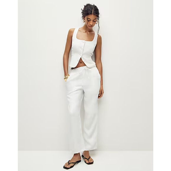 J. Crew Soleil Linen Pants S ST TS Tall NWT White BW527 J.Crew Travel Beach - Picture 3 of 7